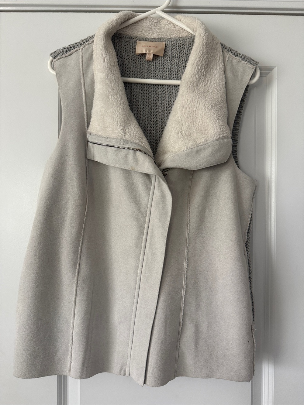 Skies Are Blue Sweater Vest Womens M Faux Suede Sherpa Lined Full Zip